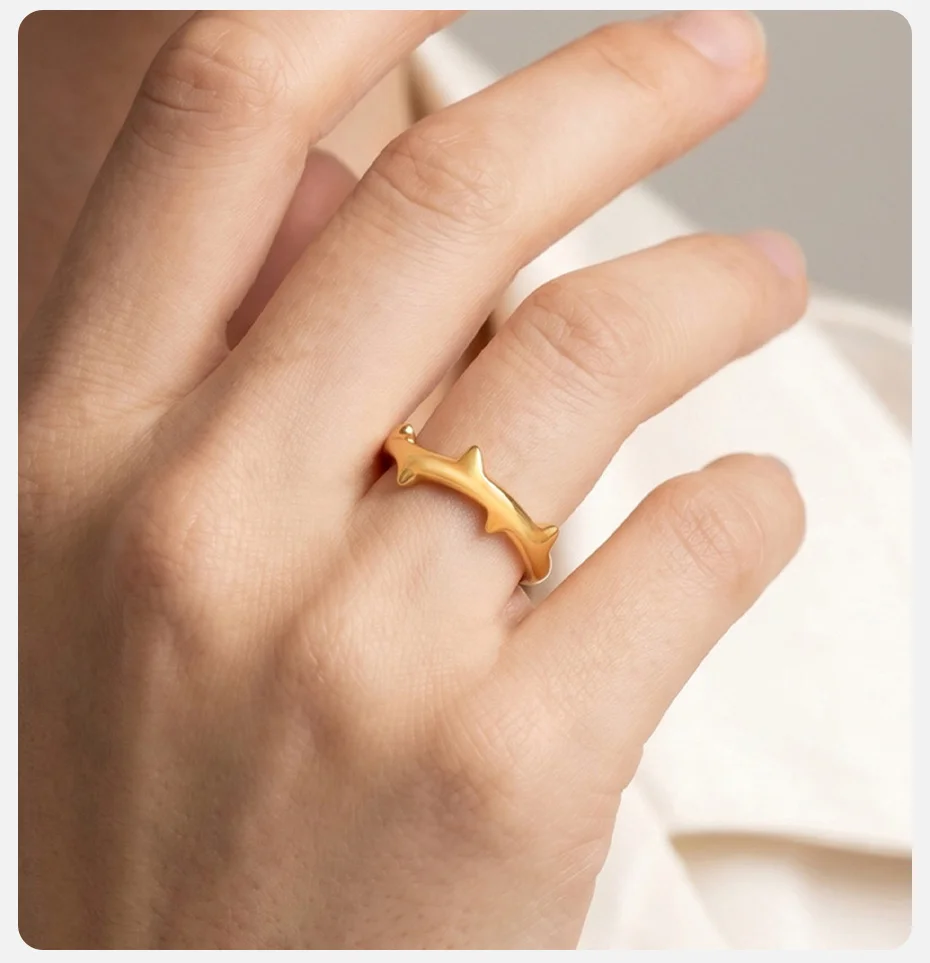 Vnox Einzigartiger Vintage-Dornenring für Frauen, vergoldeter Edelstahl, geometrischer Fingerring, minimalistischer Punk-Schmuck, tägliche Geschenke – Detail 3