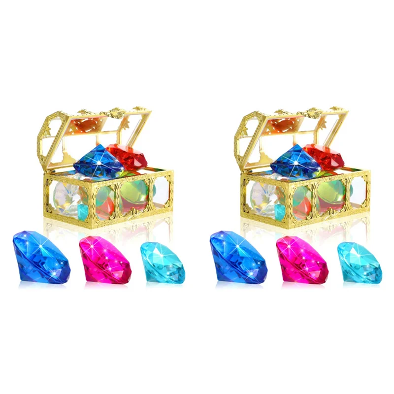 YSUN-24Pcs Diving Gem Pool Include Colorful Diamonds Set Dive Treasure Chest Underwater Swimming Gem Pirate Box