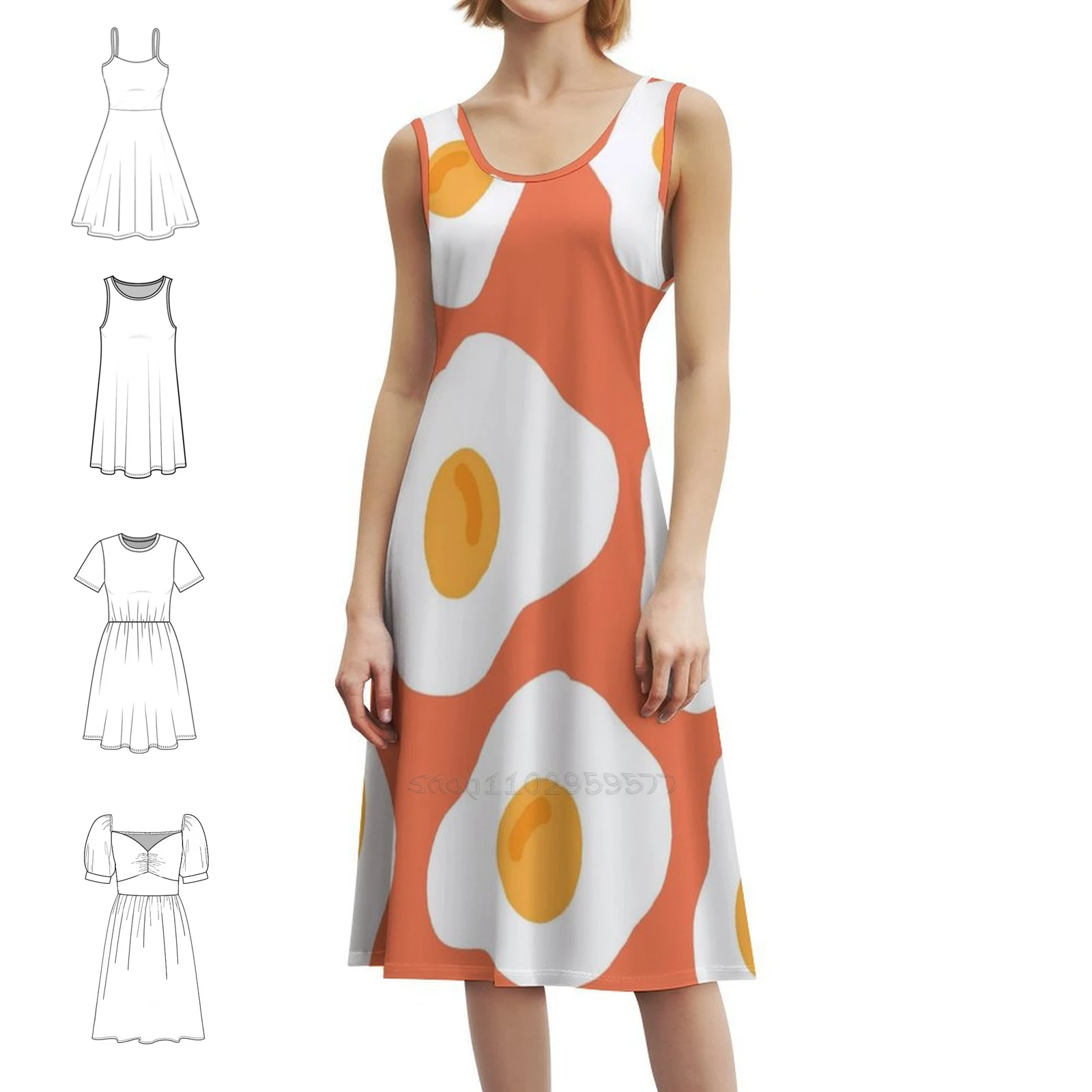 

Женское уличное праздничное платье с узором жареного яйца, модная клубная одежда с принтом для женщин, еда, жареное яйцо, завтрак, бекон, дети