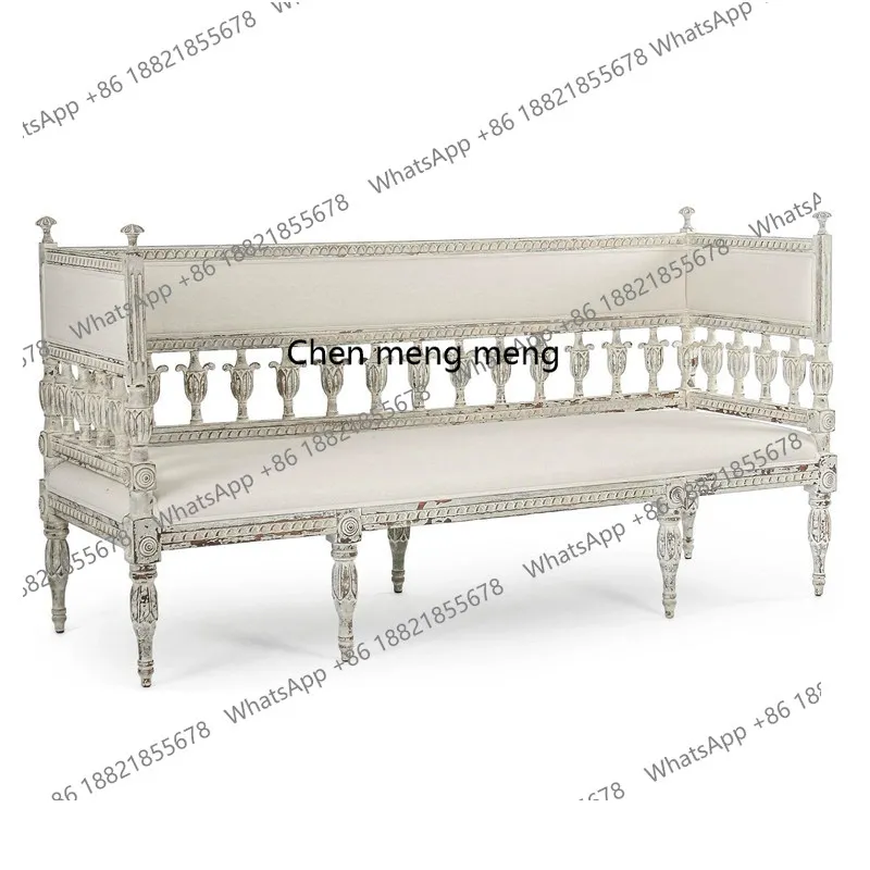 New arrive French retro weathered and old solid wood shoe changing sofa chair antique studio sofa three-person leisure sofa