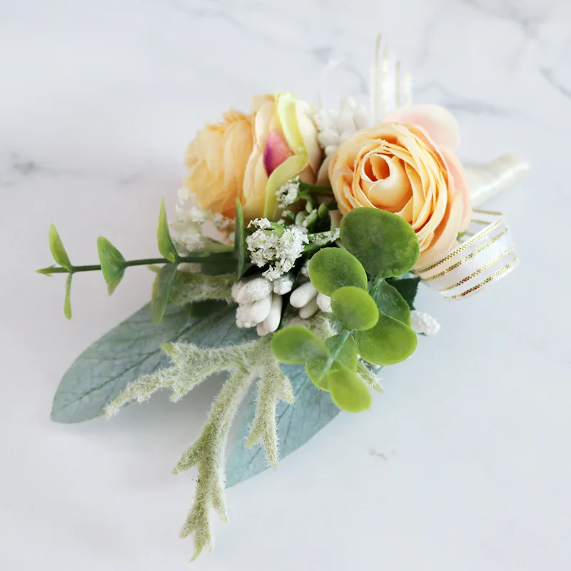 Simulation de fleurs de poitrine pour demoiselle d'honneur, mariage, église de la forêt, groupe de soeurs, fournitures de mariage