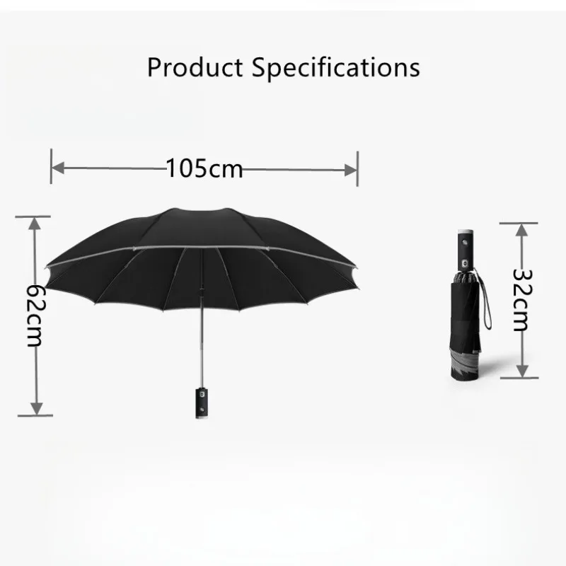 Fully Automatic Flashlight Advertising Umbrella Black Plastic Sunshade Car Led Light Reflective Strip Folding Sunny Umbrella view 6