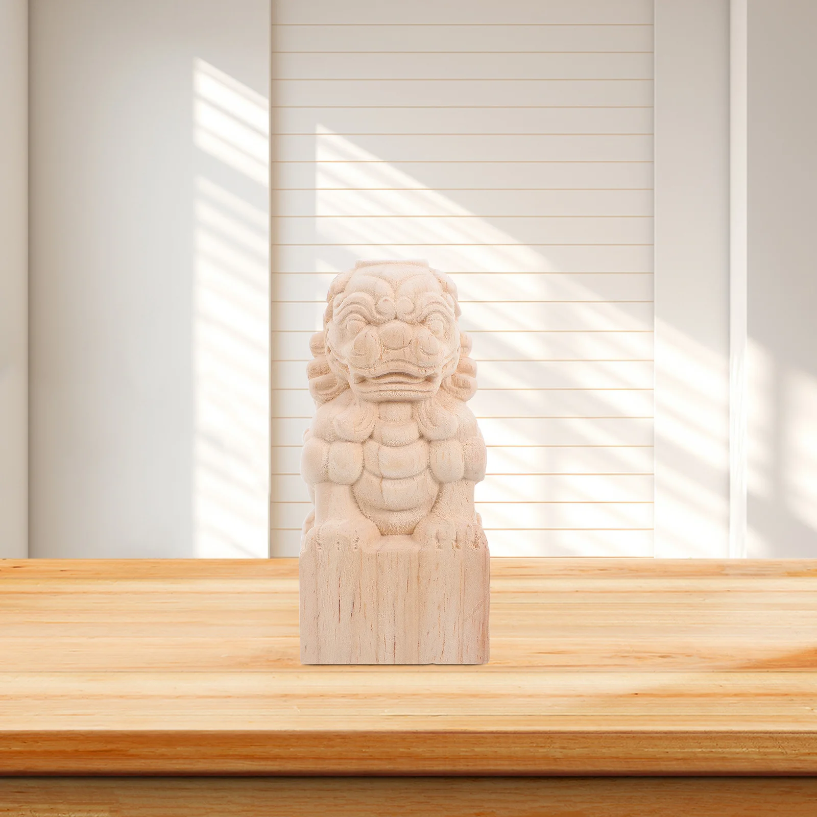 

Wooden Lion Sculpture Bridge Finials Unfinished Guardian Ornament Outdoor Garden Fence Top Decoration Feng Shui Statue