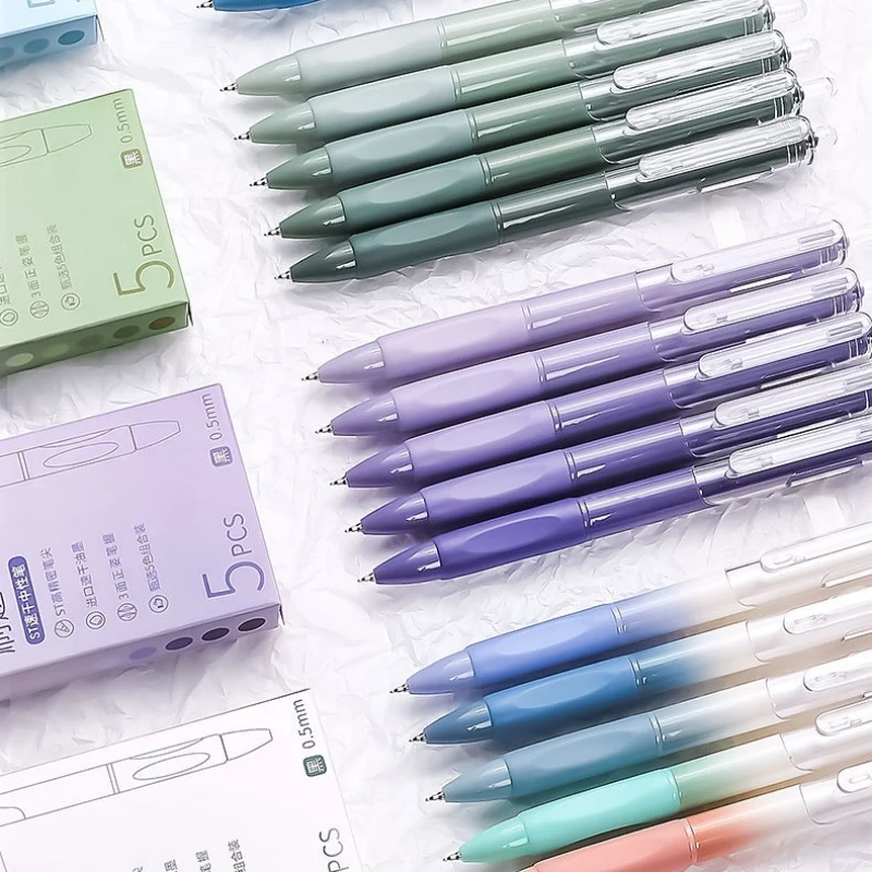 

5pcs Gradient Color Gel Pens Set 0.5mm Ballpoint Quick Dry Black Ink for Writing School Office F7460