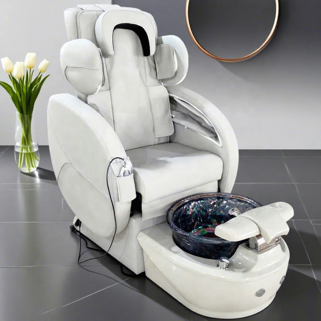Deluxe Spa Foot Spa Massage Pedicure Chair Reclining Pedikurestuhl Gray Massage Chaise De Pedicure Spa Chair for Nail Salon