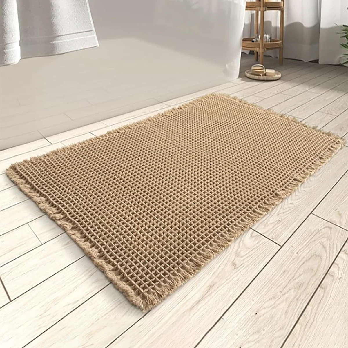 1 PCS Waffle Bath Mat Washable Bathroom Rugs Non-Slip Super Absorbent Soft Shower Mat for Bathroom,Tub and Shower, 17x24 Inch