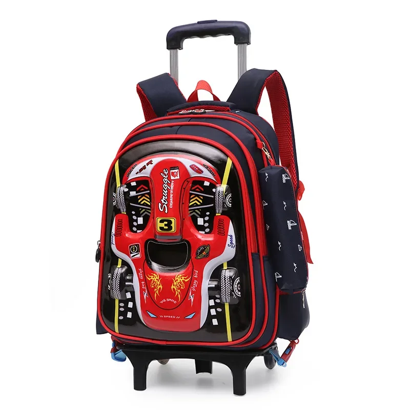 

School Trolley Bags with Wheels for Kids Cartoon 3D Children School Trolley Bag Cool Car Book Bags Student Backpack