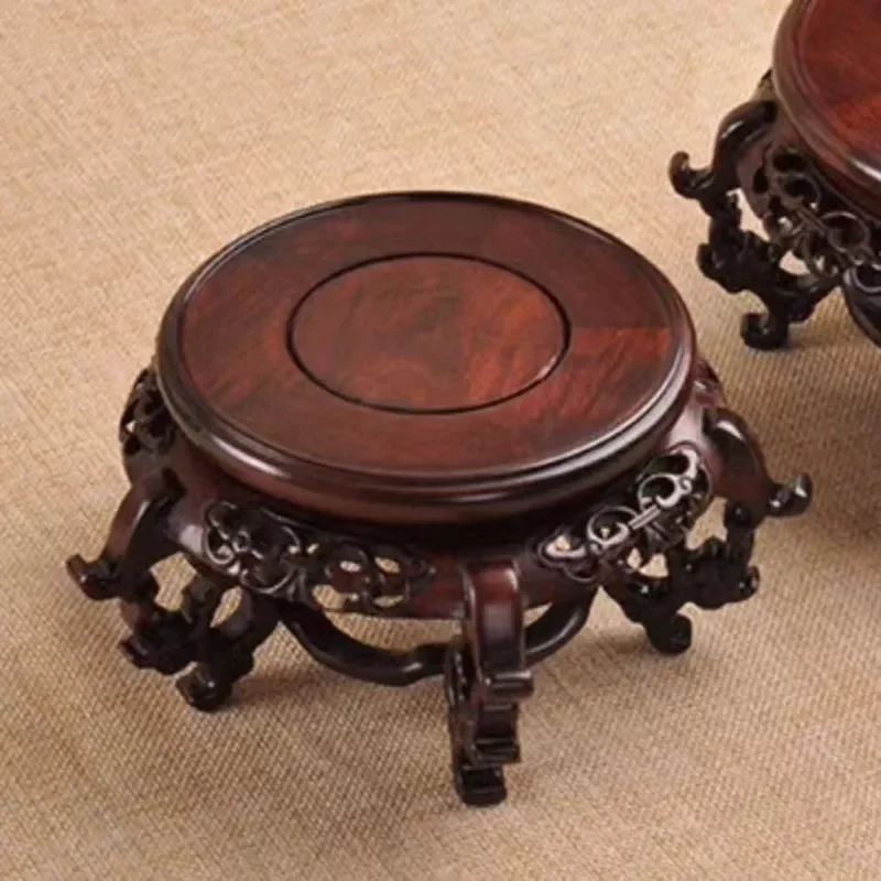 Solid Wood Round Red Rosewood Hollow Begonia Fish Tank Vase Bonsai Ornament Home Wood Carving Heightened Wooden Tray