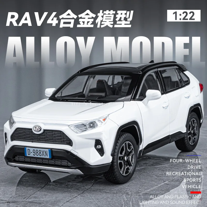 Maßstab 1:22 RAV4 Auto Spielzeug Ornament Modelle Legierung Diecast Sound Licht Türen Geöffnet Zurückziehen Gummi Reifen Fahrzeug Spielzeug Jungen Geschenke 30