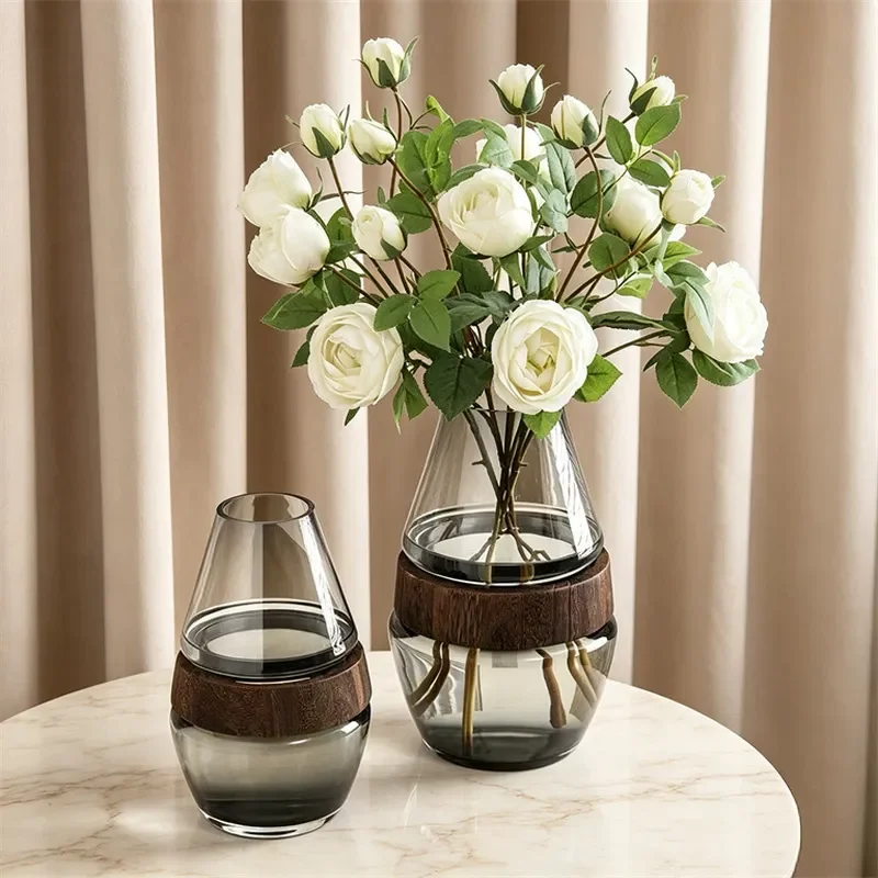 for Nordic ins style wood and glass vase modern minimalist living room entrance decorative ornament high value internet