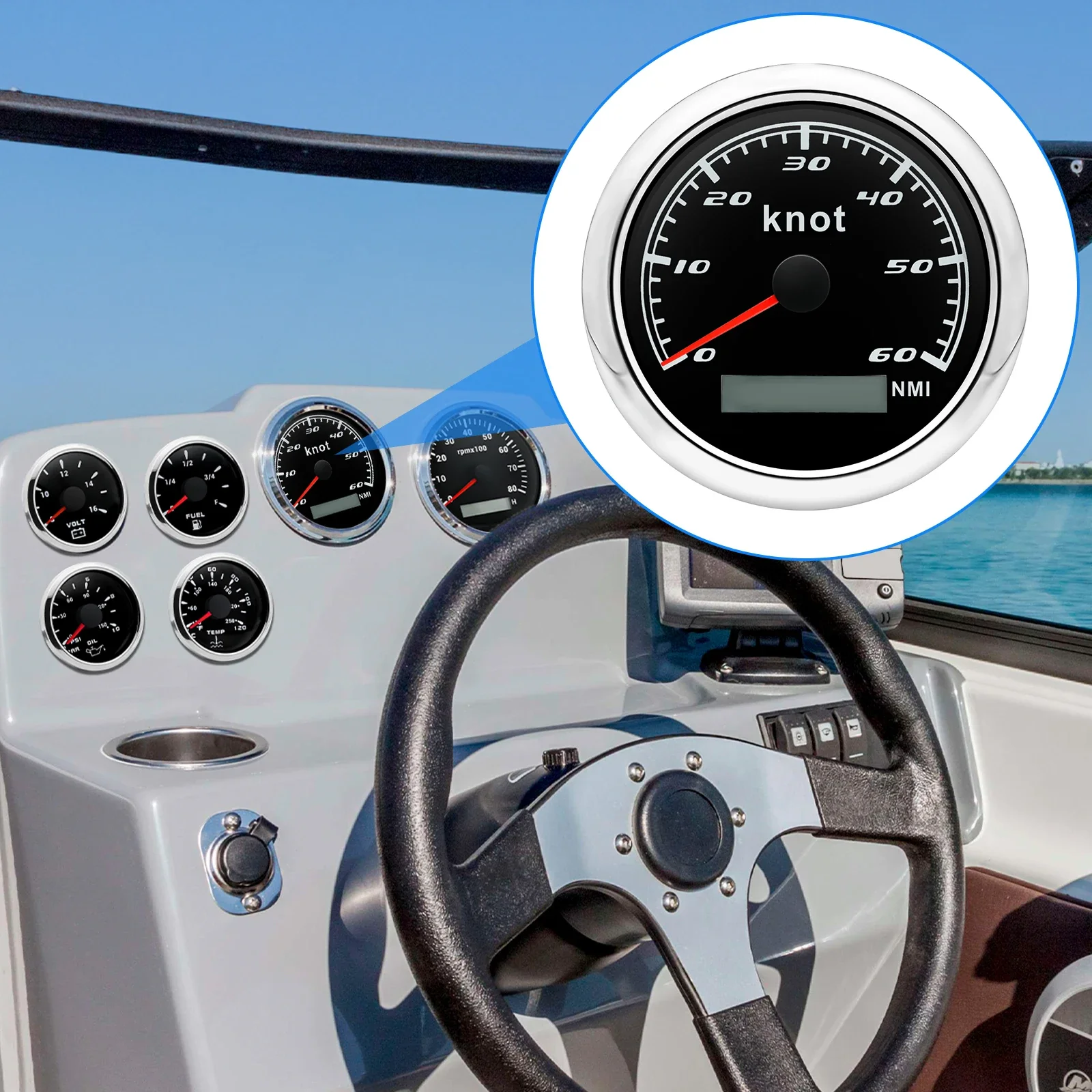 HD 30 60 Knots 60kmh 120kmh Speed Meter Gauge Universal 85mm GPS Speedometer 7 Colors Backlight For Marine Boat Car Truck