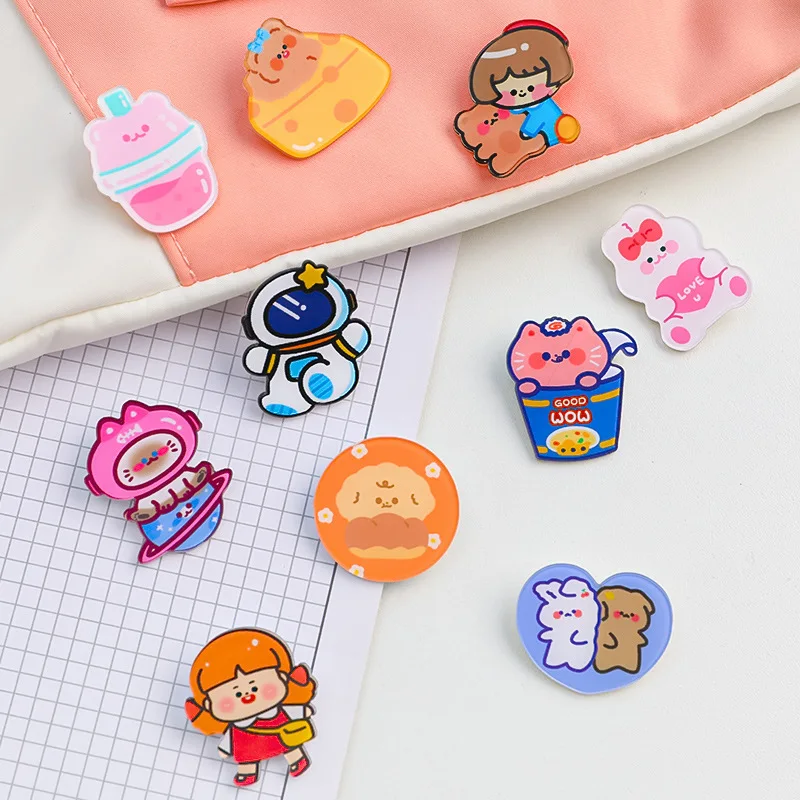 Acrylic Brooch Pins Cute Aesthetic Badges Pin Kawaii Sheep Rabbit Dog Bear Girl Cartoon Pin For Backpacks Bags Jackets Hoodies