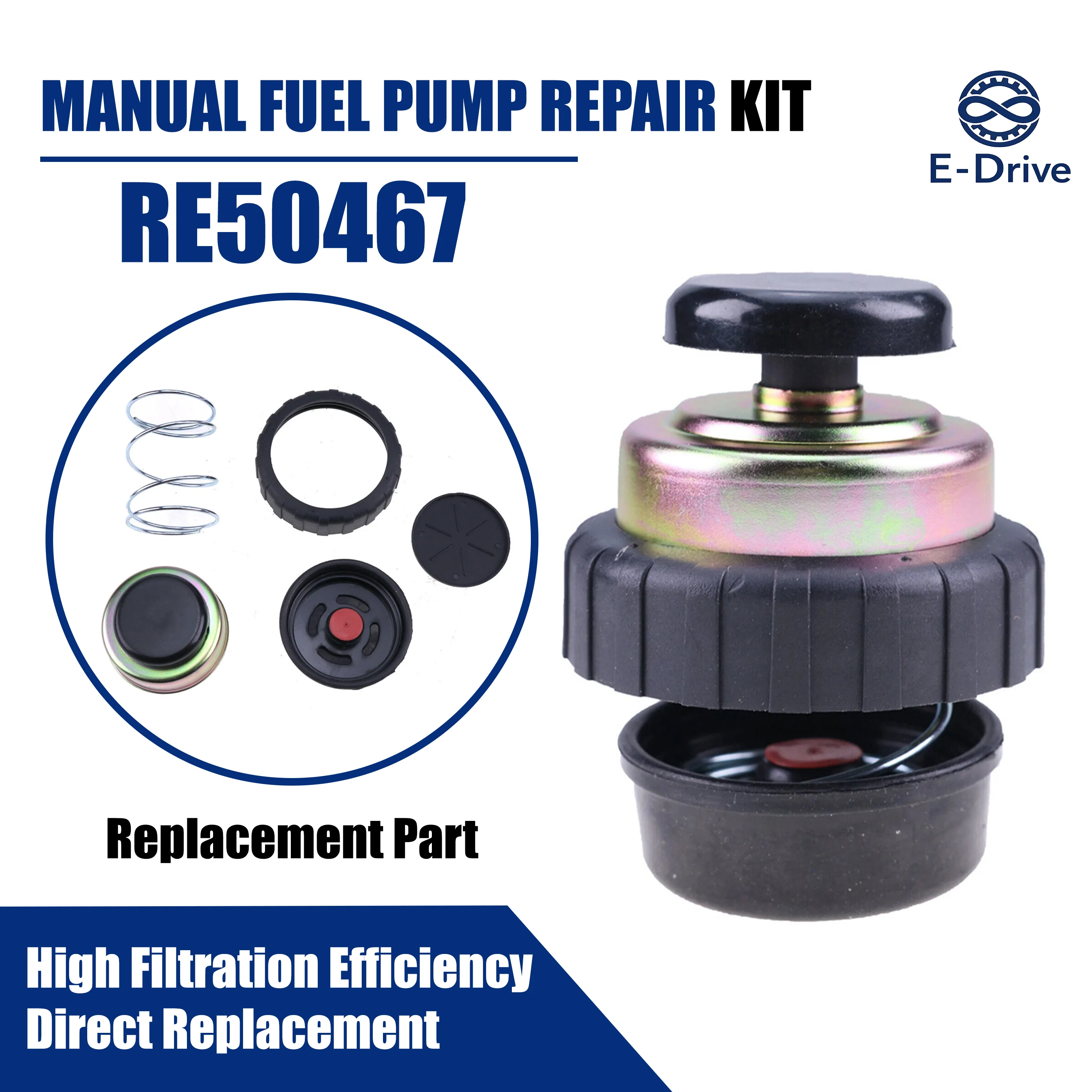 RE50467 Manual Fuel Pump Repair Kit Replacement for John Deere Tractor Engine Diesel Fuel Filter Primer Pump