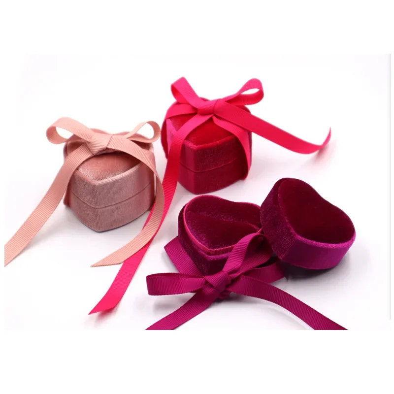 

Роскошный подарок на День святого Валентина в форме сердца на заказ, розовая, зеленая, бархатная лента, бант, свадебные украшения, коробка для упаковки колец
