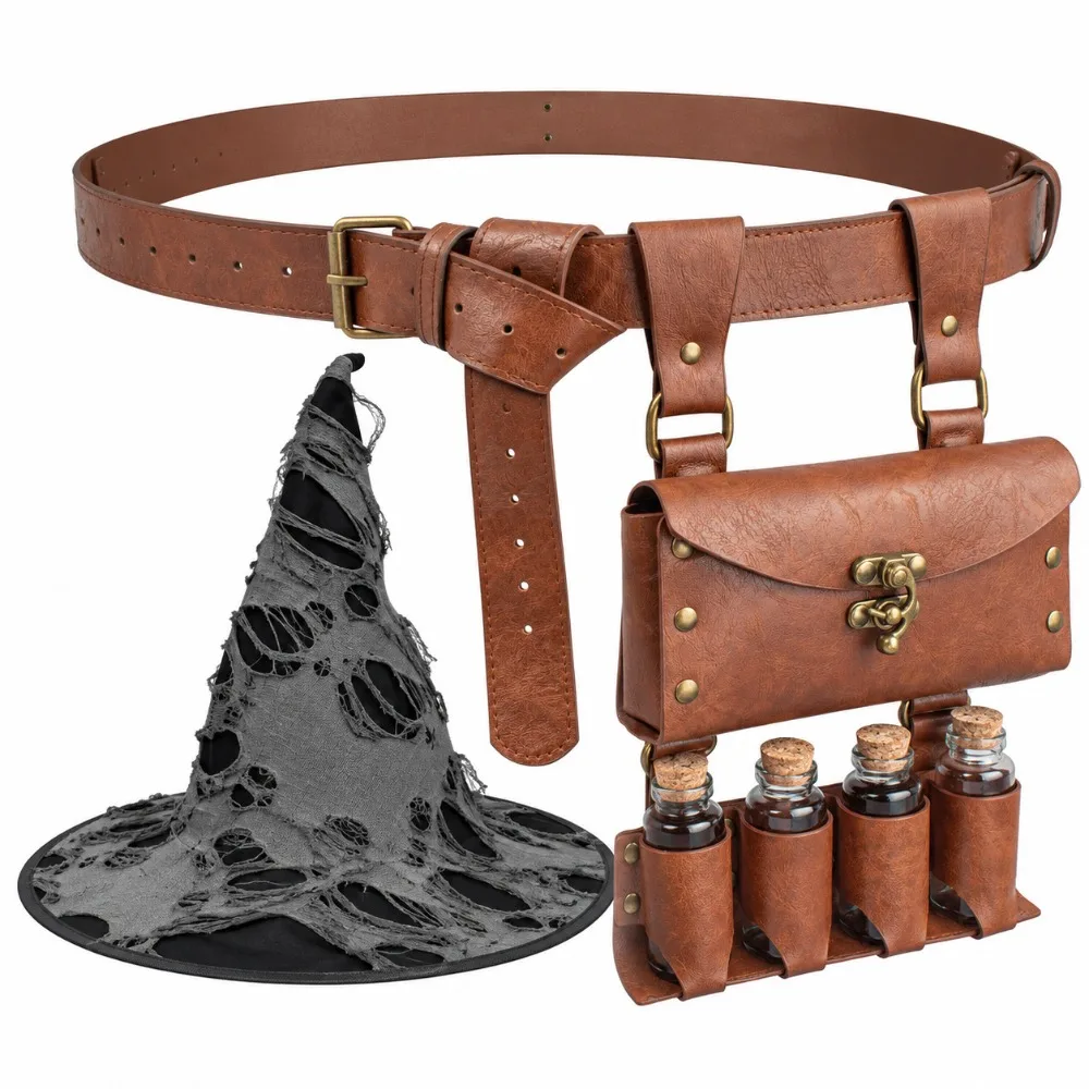 2/3/4pcs Embossed Medieval Wizard Cosplay Set Fantasy Vintage Viking Renaissance Waistband Knight with Potion Bottles