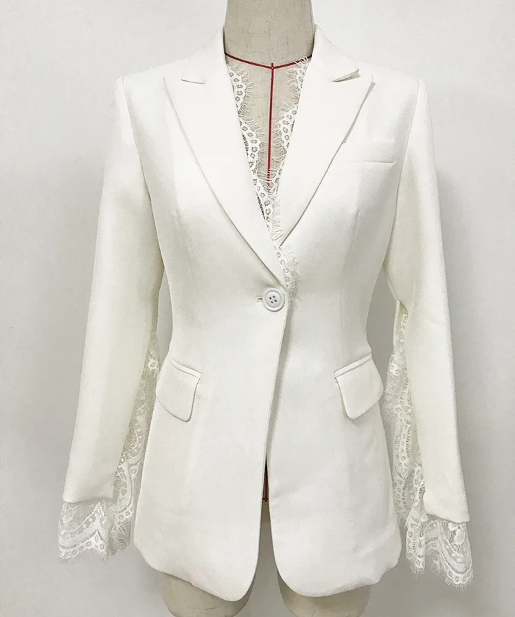 2023 HIGH QUALITY Newest Designer Women's Slit Sleeve Lace Embellished Single Button Blazer Jacket