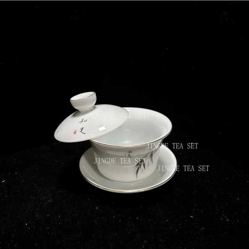 Jingdezhen Ceramic Gaiwan Tea Bowl White Porcelain Tea Maker with Cover Teacup Chinese Tea Set Supplies Household Drinkware