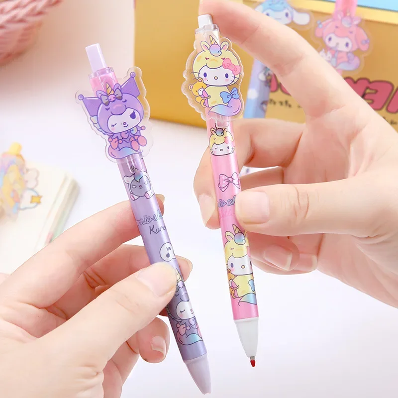 24-48pcs New Sanrio Boxed Gel Pen Cartoon Melody Kuromi Cute Student Writing Press Patch Pens 0.5mm Writing Smooth Children\'s