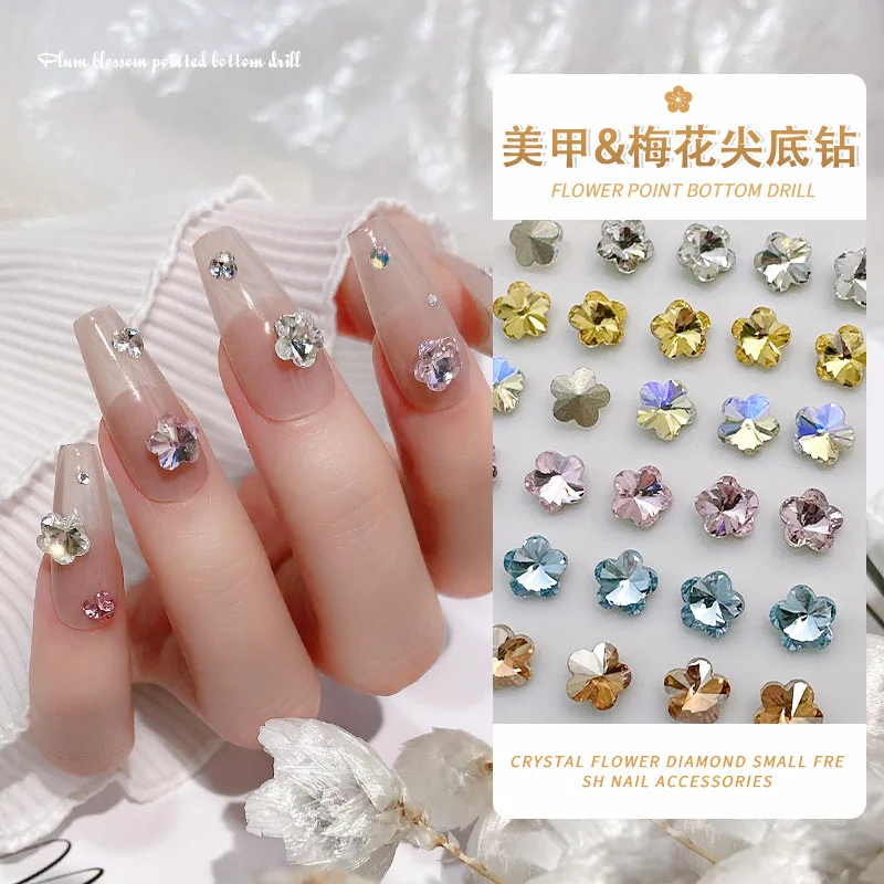 20PCS 6MM 3D Glass Nail Art Flower Charms Accessories Parts Point Back Crystal Rhinestone Nails Decoration Supplies Manicure