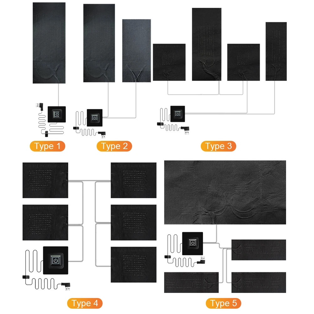 Almohadillas térmicas impermeables para chaqueta de tela, almohadilla térmica ajustable de 3 engranajes, 5V, ropa térmica DIY para acampar y hacer senderismo