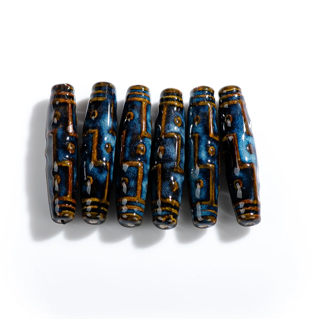 70#2pcs Big Retro Pottery Beads  Exquisite Special Ancient Civilization Abstract Art Ceramic Jewelry Part For Necklace #XN091
