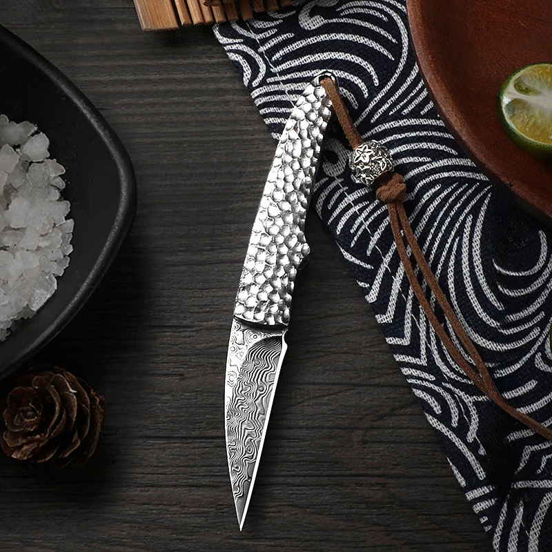 PLYS High end Damascus steel knife, multi-function fruit knife, folding portable outdoor knife, gift box set knife tool