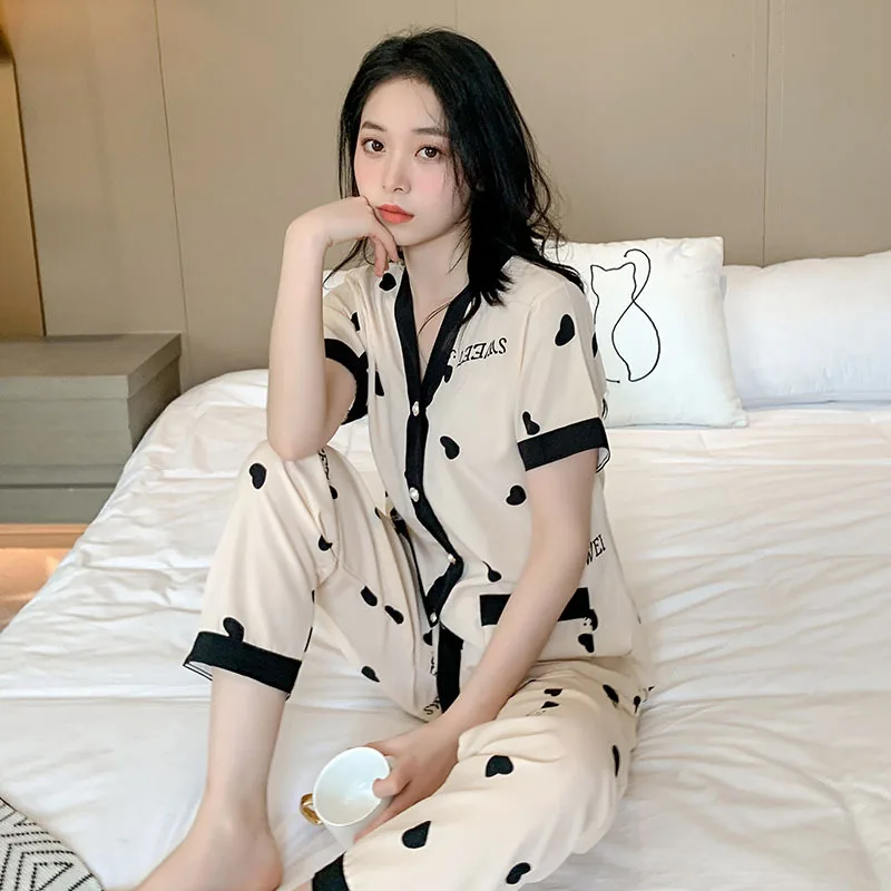 Cute Women\'s Pajamas Set Summer Casual Pajamas Short Sleeve Sleepwear Home Clothes Nightwear Pyjamas for Women Trousers Sets