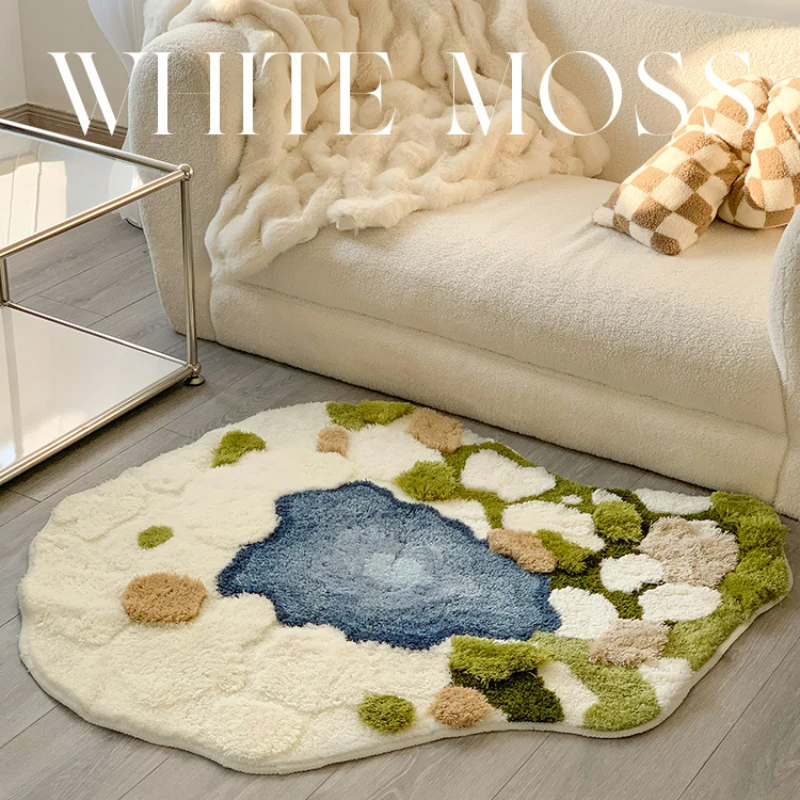 Nordic Ins Lake Garden Moss Tufting Carpet for Living Room Bedroom Art Irregular Shaped Bedside Blanket Handmade Plush Area Rug