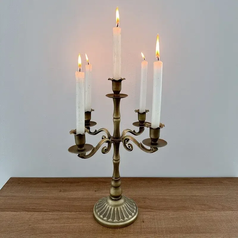 American retro bronze bamboo candle holder wrought iron old branch-shaped multi-headed candle holder home decoration ornament