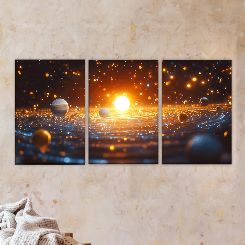 [JIT]3pcs, Canvas painting--Unframed, a space scene with planets and stars, Artist Drawing Set, living room, office, library, ba