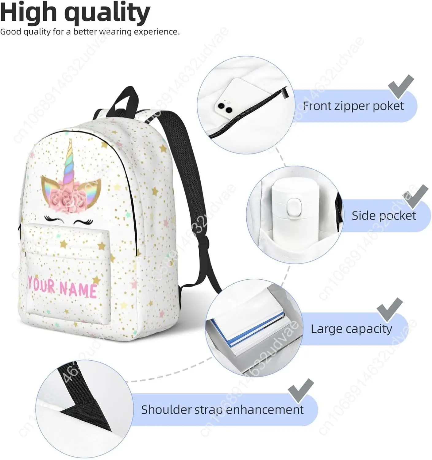 Zaino Unicorno per Ragazze Ragazzi, Personalizzato con Nome, 15 Pollici
