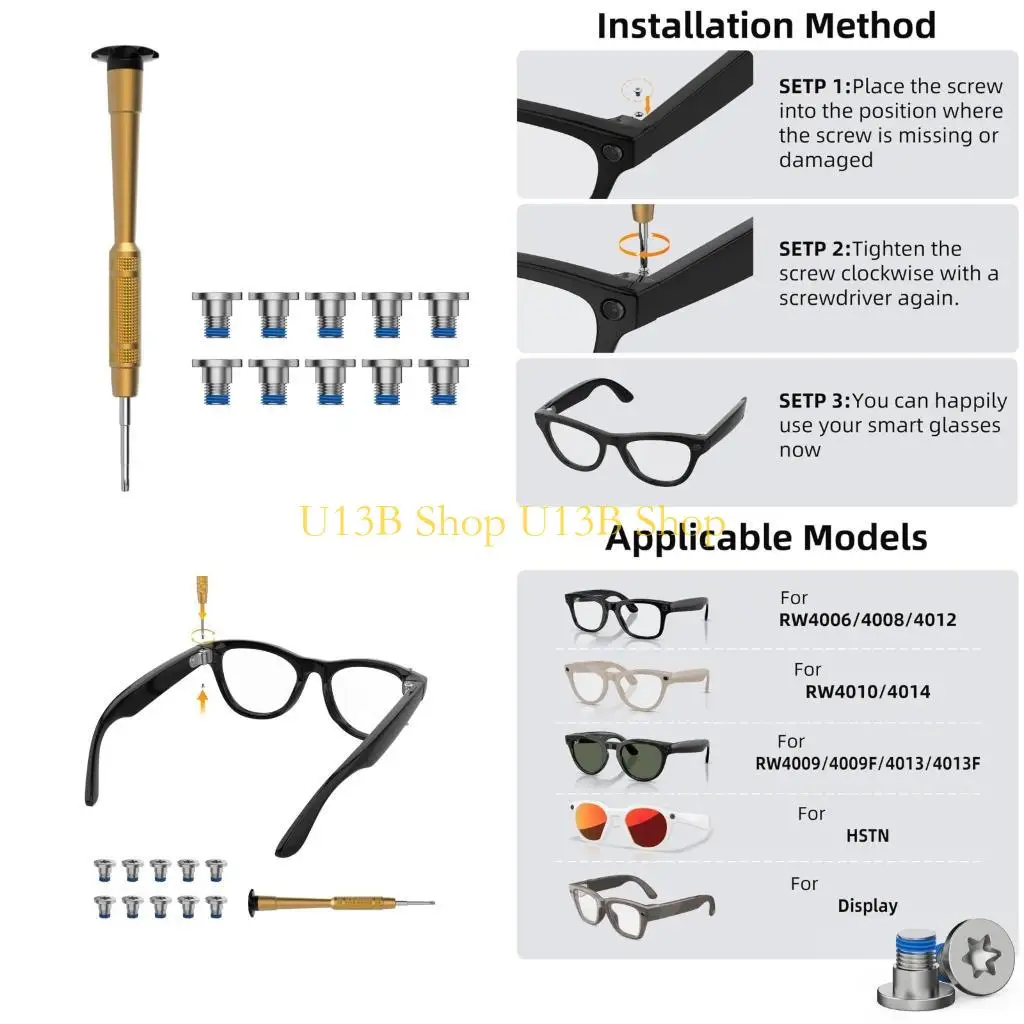 U13B Glasses Repair Screw Set For Skyler Include Anti Loose Threadlocker Screws And Ergonomic Screwdriver For Stability