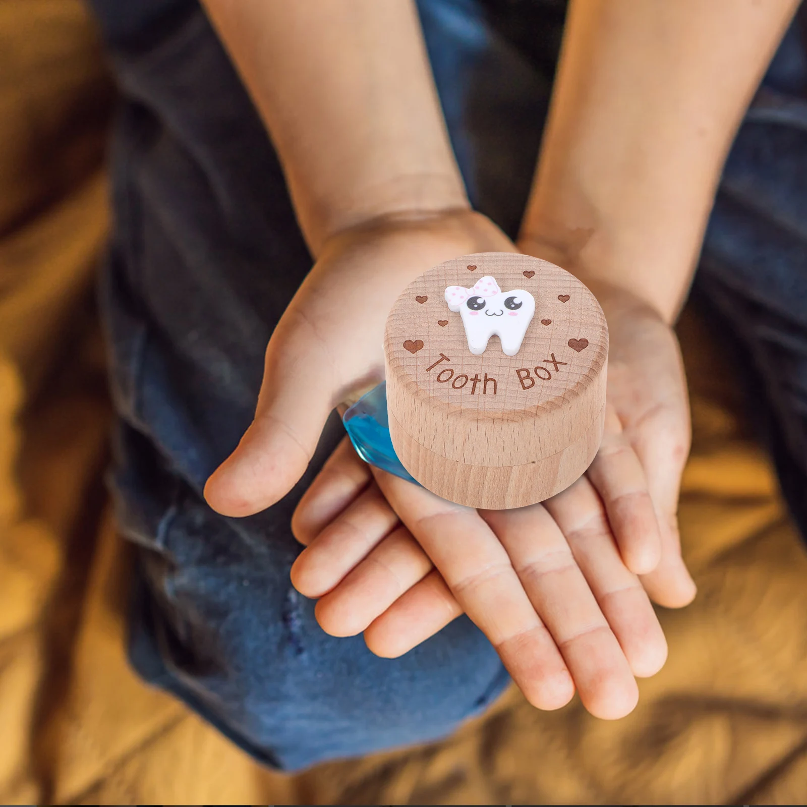 صندوق تذكار لأسنان الأطفال الخشبية، حامل أسنان لطيف، صدر صغير لشعر الأسنان المفقودة، صندوق أسنان للأولاد والبنات