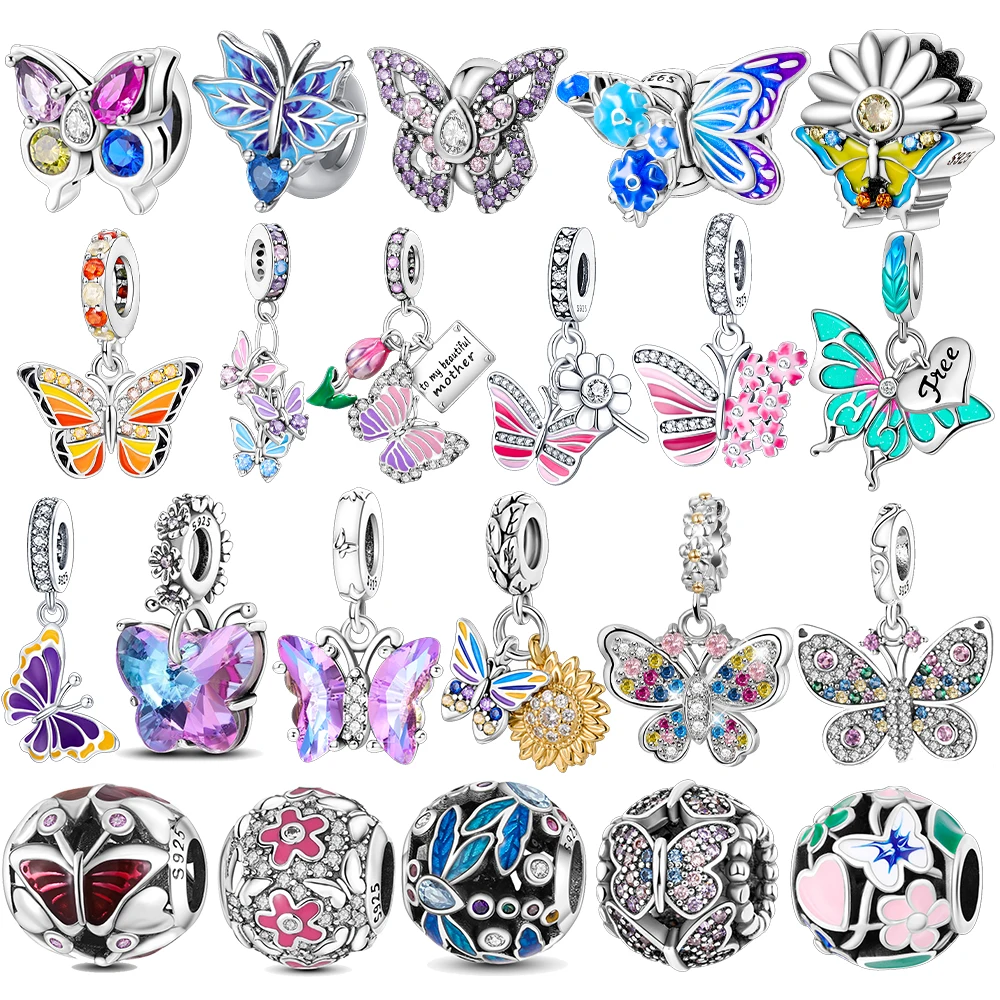 925 sterling silver butterfly sunflower pendant charmas fit original  bracelet charm bead necklace Diy female jewelry