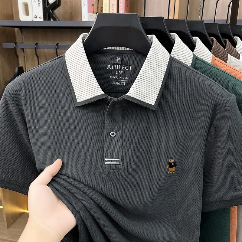 Luxuriöses 100% Baumwoll-Kurzarm-Poloshirt für Herren, neuer Trend, Marken-Cartoon-Bären-Stickerei, atmungsaktives, bequemes, lässiges Sommer-T-Shirt – Detail 22