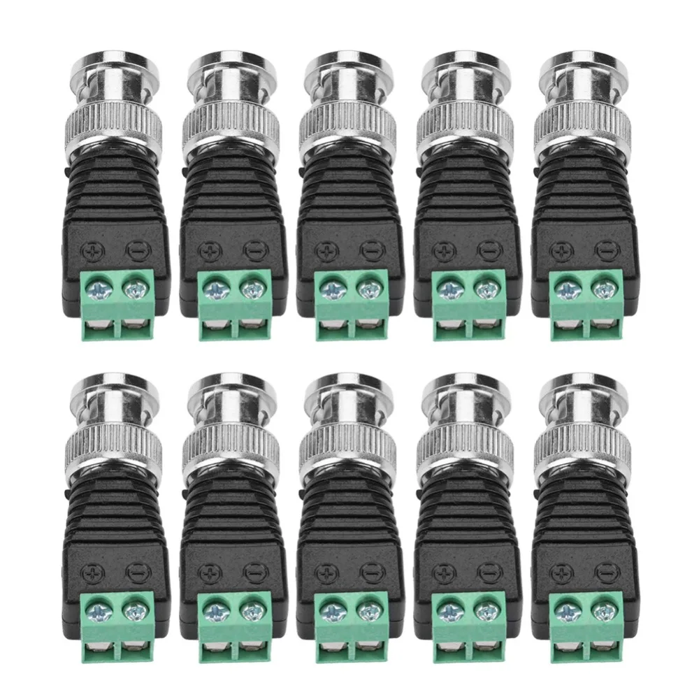 

10 шт., зеленый цвет, разъем BNC, быстрая установка, 2 винтовых клеммы, адаптер, беспаечная конструкция, коаксиальный разъем