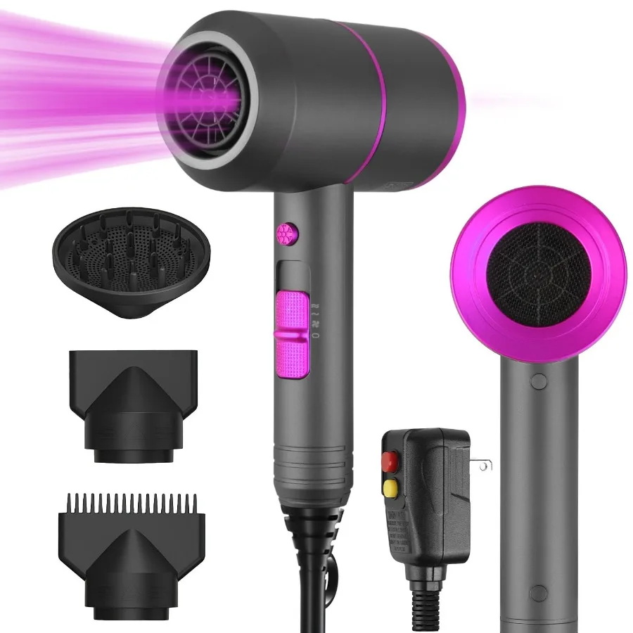 

1800W Hair Dryer Portable Compact Hair Blow Dryer with Cool Warm Hot Wind with Diffuser Concentrator Comb Nozzle ALCI Plug Over