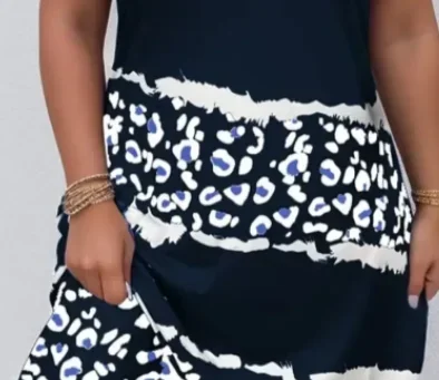 حجم كبير 1XL-8XL المرأة بلا أكمام ليوبارد شريط طباعة فستان المرأة الصيف عادية الأزهار طباعة فستان بفتحة عنق على شكل v