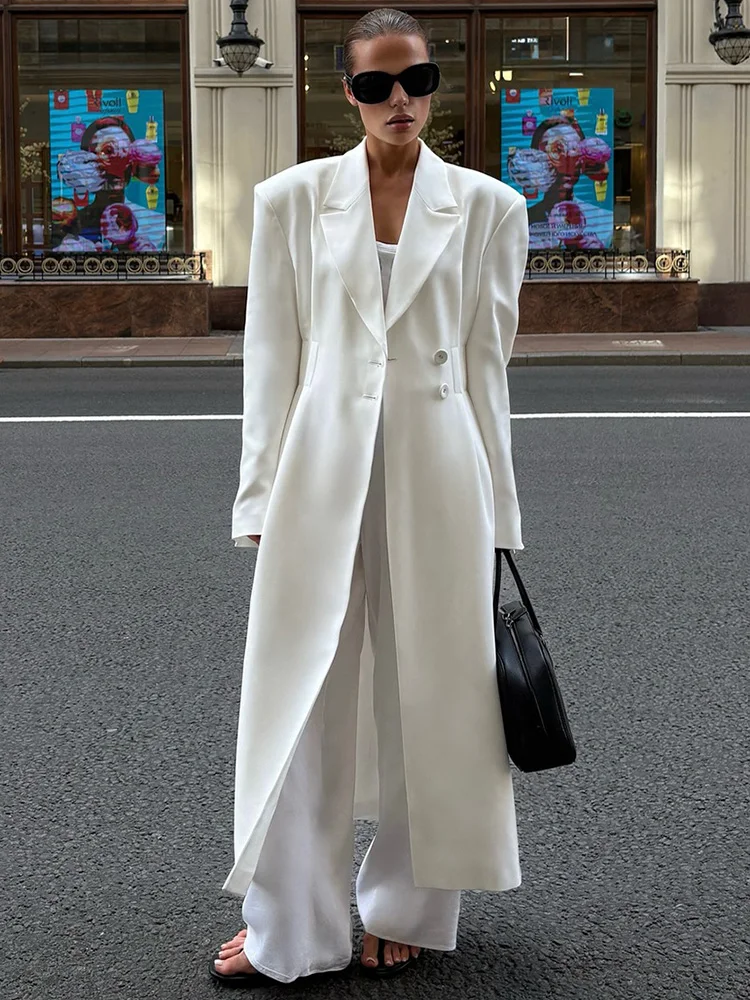 

Trendix White Elegant Long Blazer Women Autumn Fashion High Waist Long Sleeve Maxi Dresses Office Commuting Party Slim Jacket