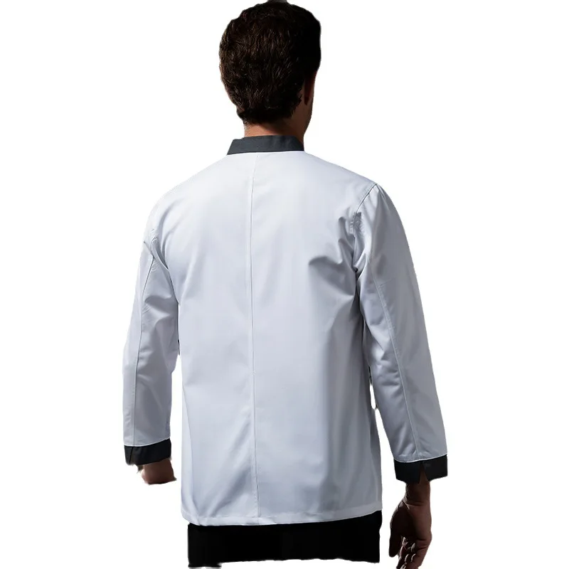 Macacão de Chef respirável manga longa masculino, roupa de cozinheiro, macacão de chef high-end, restauração de hotel, cozimento, cantina, outono inverno