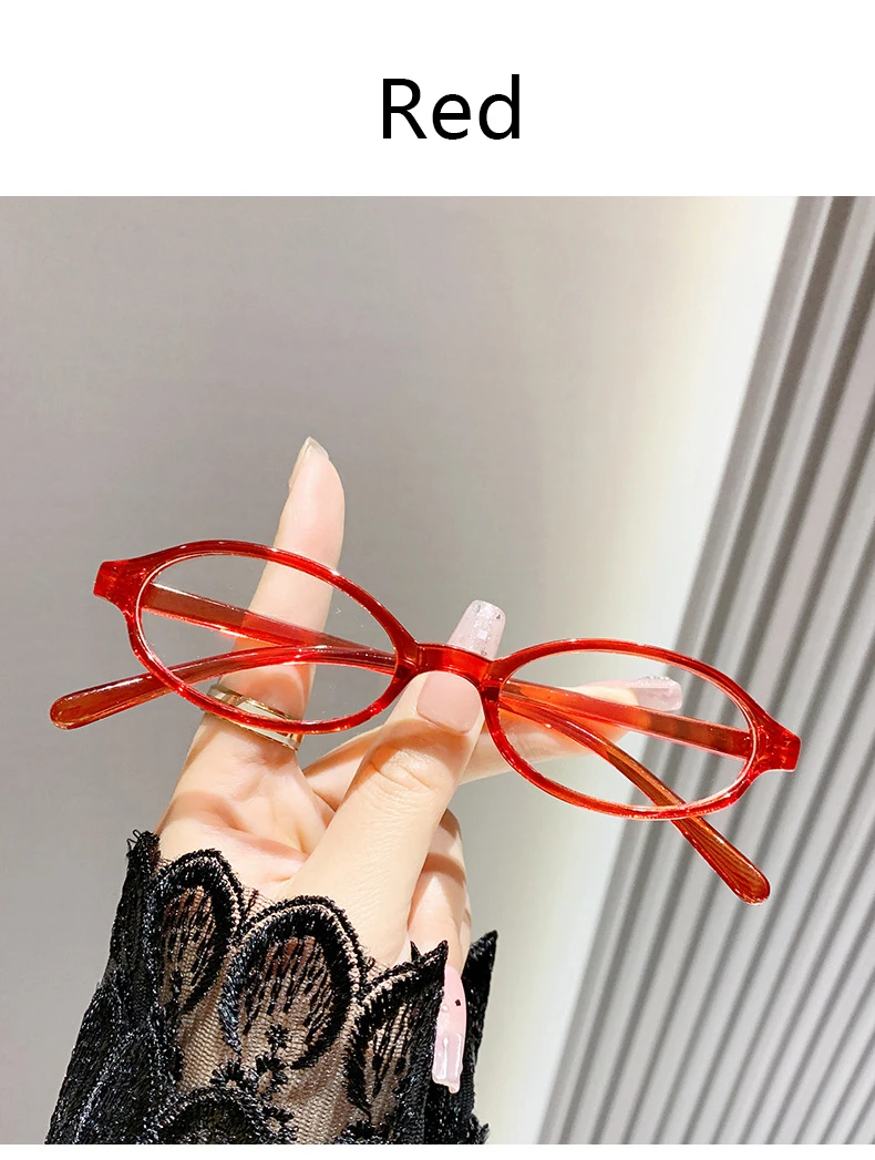 Frauen Retro Oval Gläser Y2K Japanische und Koreanische Mädchen Rot Grün Rahmen Glas Brillen Dekorative Computer Anti-blau Brillen – Detail 13