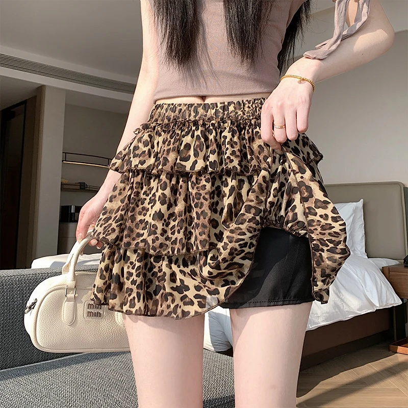 

Женская летняя новинка: короткая юбка с высокой талией, цветочным кружевом, А-силуэта, многоярусная, с защитой от просвечивания, в милом стиле, антистатическая