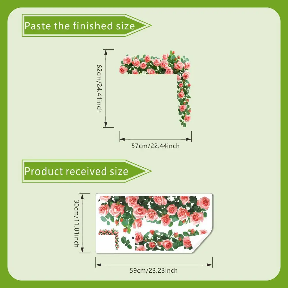 floral vine pink rose wall sticker self sticking PVC decal for bedroom living room interior decor 57 62cm 59 30cm