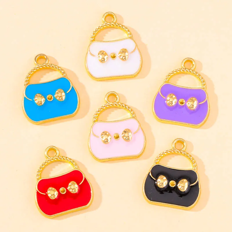 10Pcs 16*19mm Fashion Enamel Lady Bag Charms for DIY Making Cute Handbag Shape Pendant Earring Keychain Jewelry Accessories