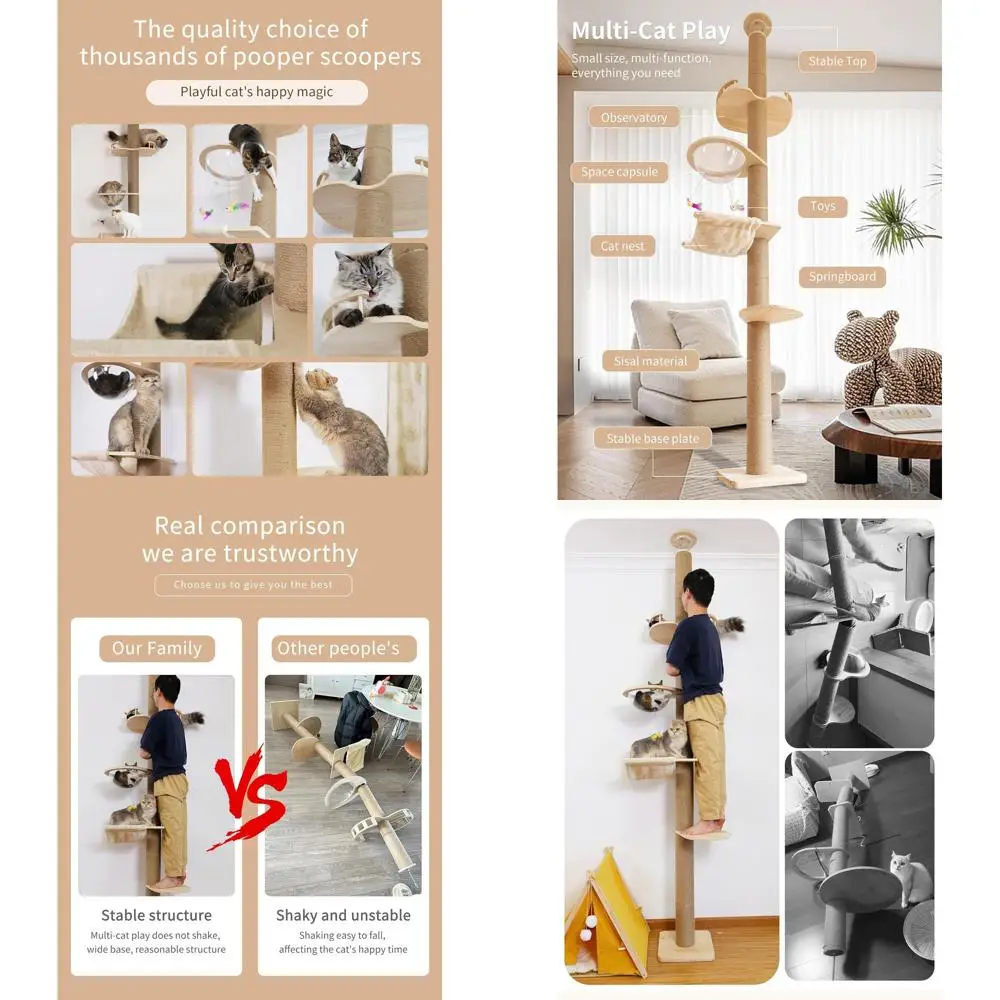 

Кошачье дерево с регулируемой высотой и сизалевой веревкой — 55–19 дюймов, современный когтеточка для кошек