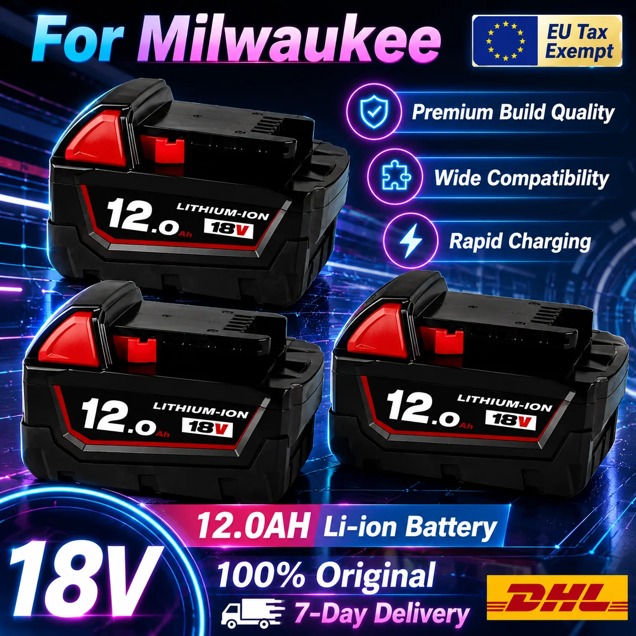 Original für Milwaukee M18 Elektrowerkzeug-Akku, Ladegerät, BR, XC, 18V, 12000mAh M18B5, 48-11-1860, Eingebauter 21700 Akku