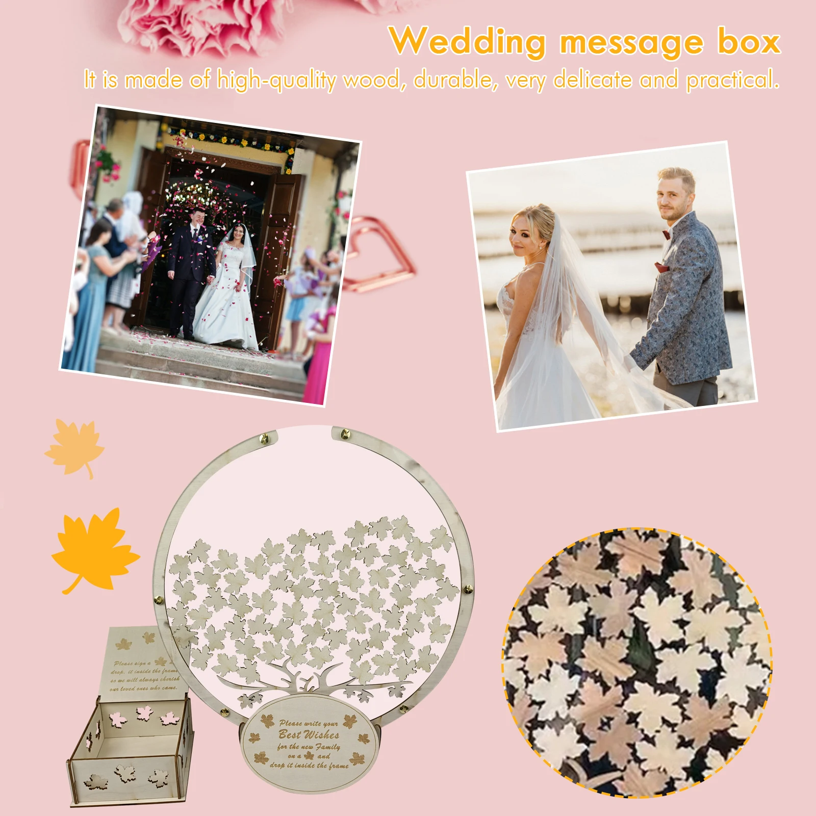 

Wooden Guest Drop Boxes with 60/80pcs Maple Leaves Best Wishes Message Box DIY Souvenirs Ornaments for Wedding Reception