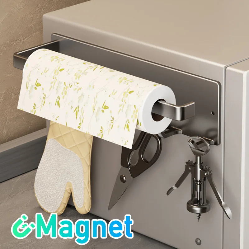 

Magnetic Kitchen Paper Towel Holder with Hook Wall Mount Nail Free Lengthen Storage Rack Fridge Cabinet Tissue Roll Hanger Shelf