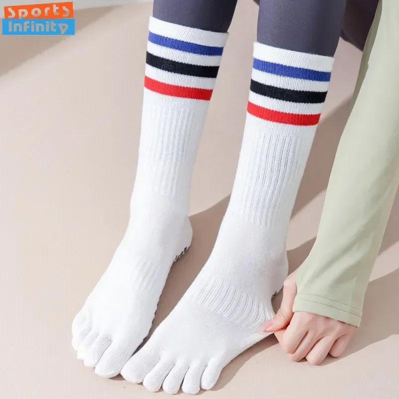 Five Finger Split Toe Yoga Socks Women Professional Pilates Socks Cotton Anti Slip Mid Tube Indoor Dance Fitness Sports Socks