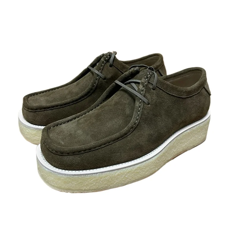 Retro Frosted Suede Outdoor Casual Shoes for Men's Genuine Leather Comfortable Wear-resistant Thick Rubber Sole Kangaroo Shoes